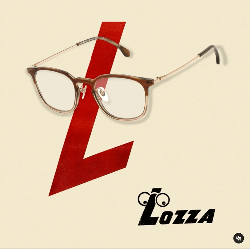 Animazione social dello storico brand di occhiali Lozza a cui sono sovrapposti uno dei modelli di occhiali prodotti